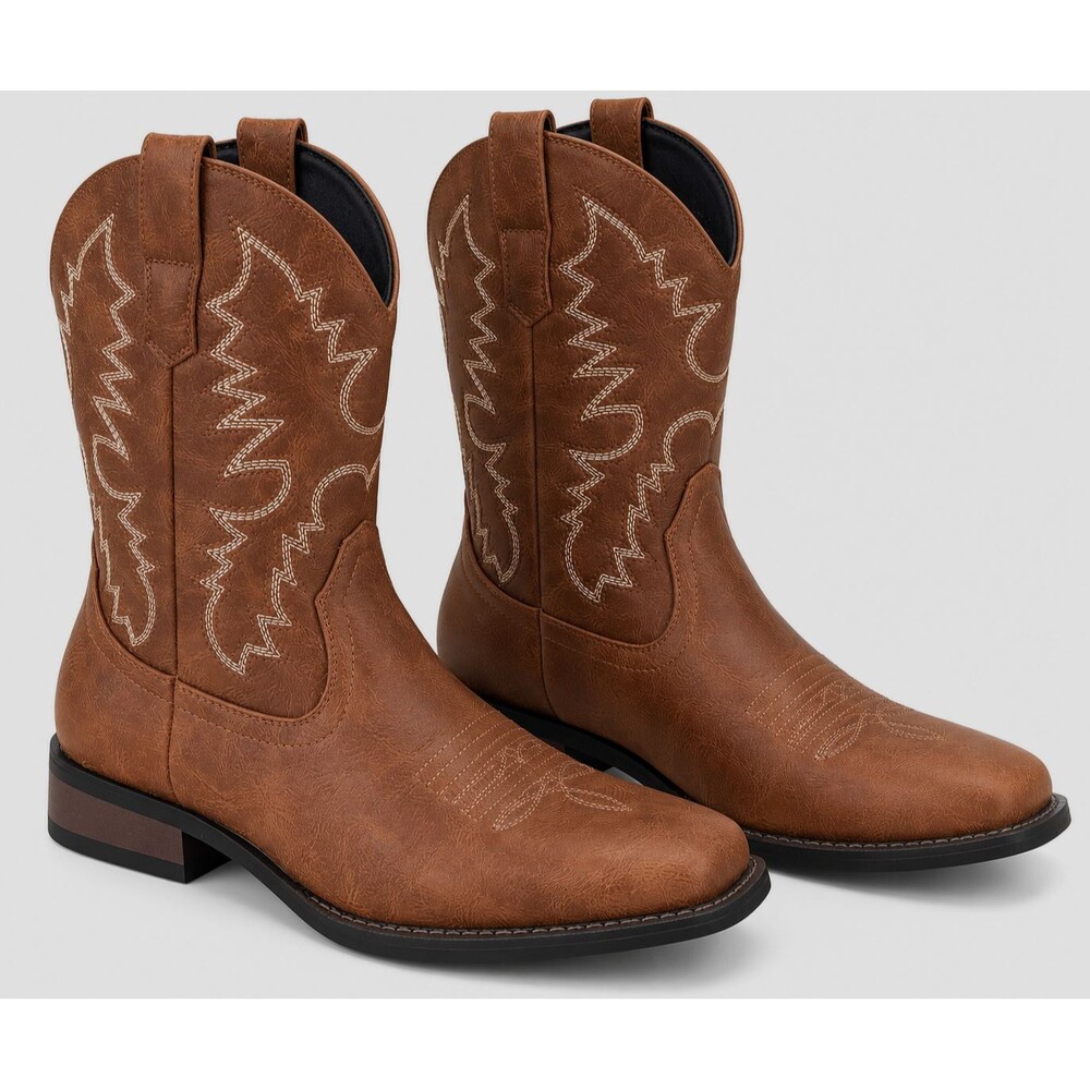 New Mofri Cowboy Boots Men's Size 7 Western Square Toe Brown Slip Resistant